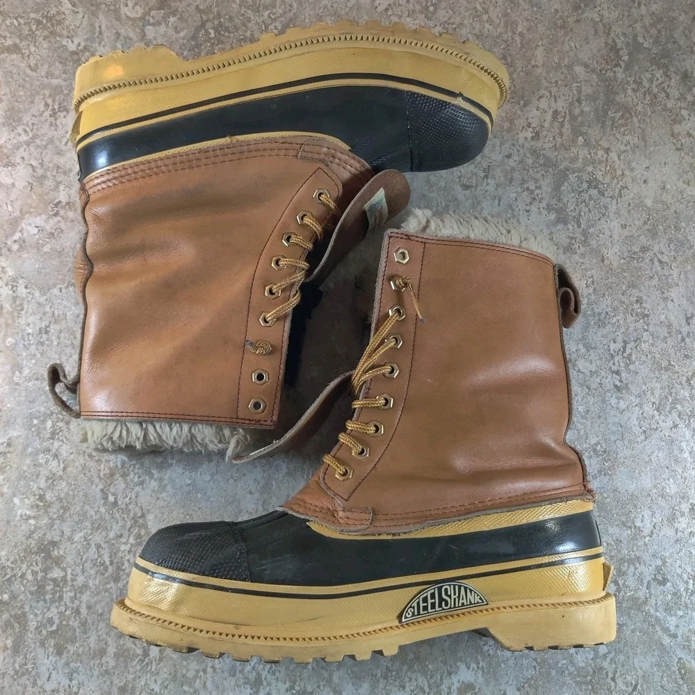 Vintage Dunham Waterproof Duck Boots Brown Leather Sherpa Wool Lined Mens Size 8